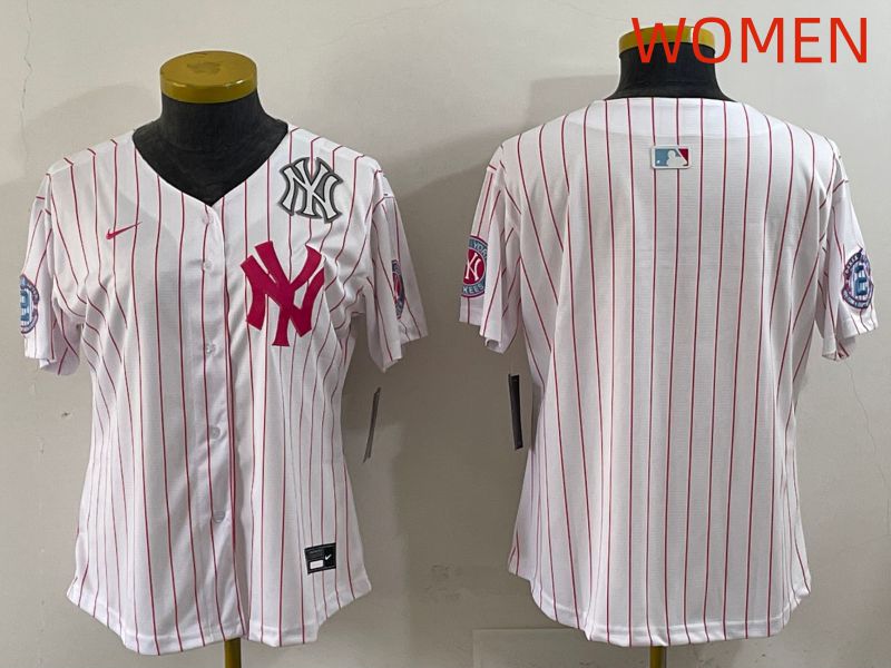 Women 2025 New York Yankees Blank White Stripe Joint Name Nike MLB Jersey style 2->women mlb jersey->Women Jersey